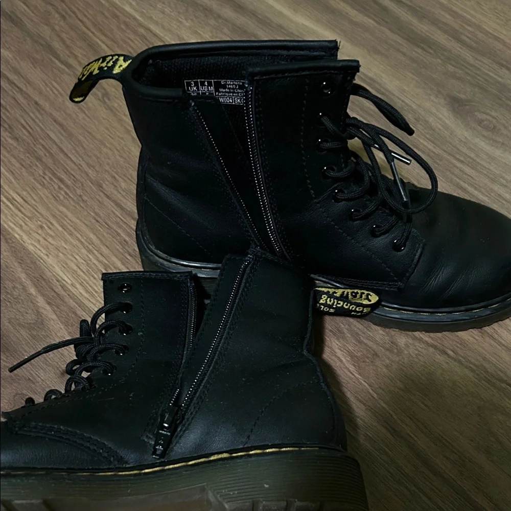 Dr. Martens Black Leather Lace-Up Boots with Yellow Pull Tab